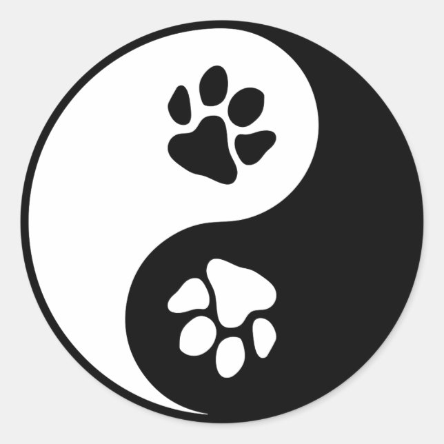 Yin Yang Paw Classic Round Sticker (Vorderseite)