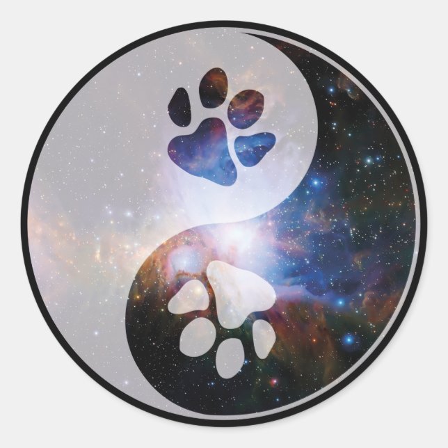 Yin Yang Paw Cosmic Runder Aufkleber (Vorderseite)