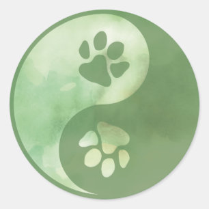 Yin Yang Paw Green Runder Aufkleber