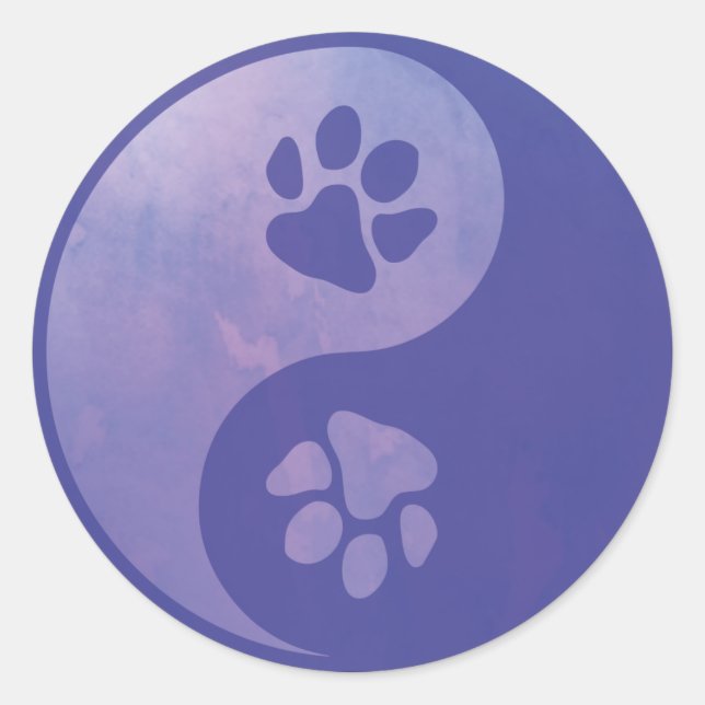 Yin Yang Paw Lila Classic Round Sticker (Vorderseite)