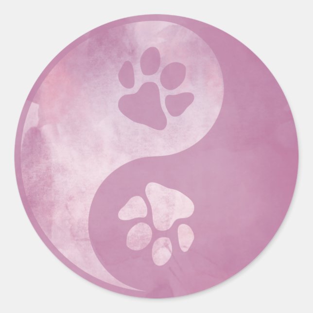 Yin Yang Paw Pink Runder Aufkleber (Vorderseite)