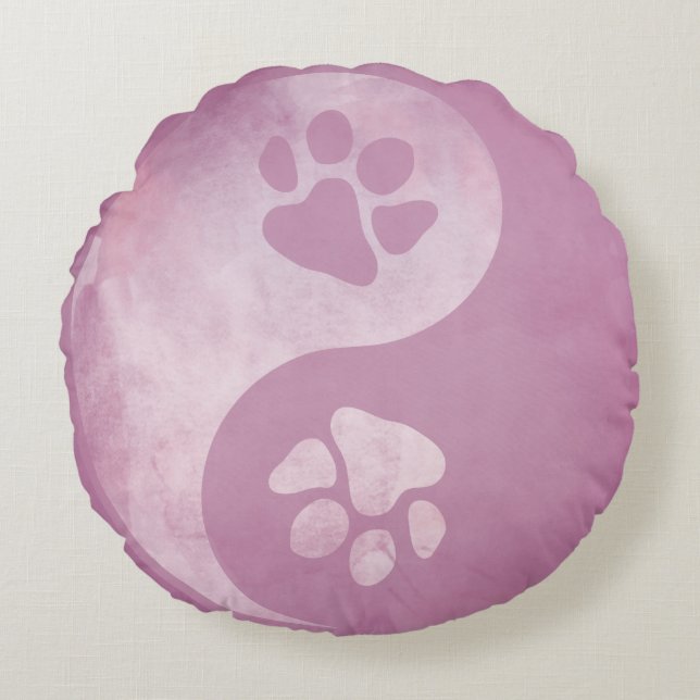 Yin Yang Paw Pink Rundes Kissen (Vorderseite)