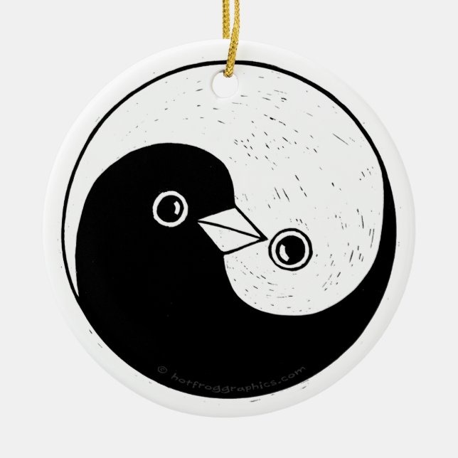 Yin Yang Peace Taube Weihnachtsdekoration Keramik Ornament (Vorne)