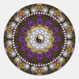 Yin Yang Pearl Lila Gold Geometry Mandala Runder Aufkleber