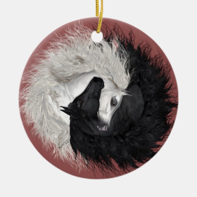 Yin Yang Pferdeverzierung Keramik Ornament (Vorne)