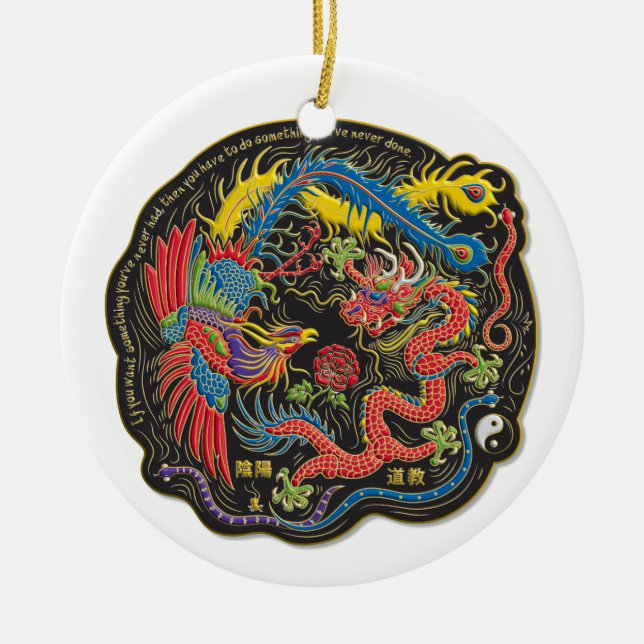Yin Yang Phoenix und Drache-Weihnachtsverzierung Keramikornament (Vorne)