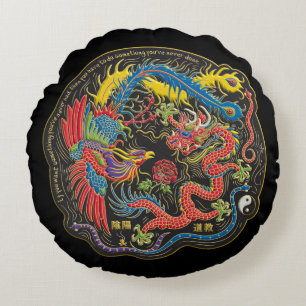Yin Yang Phoenix und Drache-Wurfs-Kissen Rundes Kissen