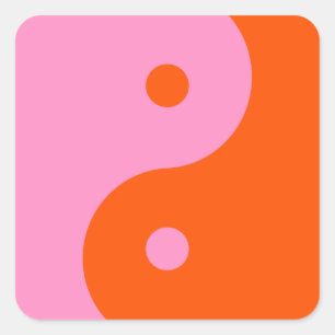 Yin Yang Pink und Orange Quadratischer Aufkleber