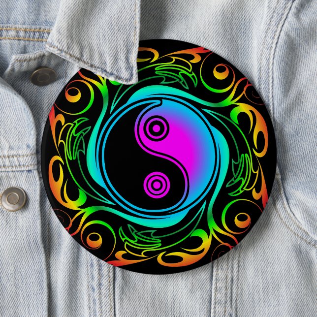 Yin Yang Psychedelic Rainbow Tattoo Button (Beispiel)