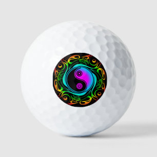 Yin Yang Psychedelic Rainbow Tattoo Golfball
