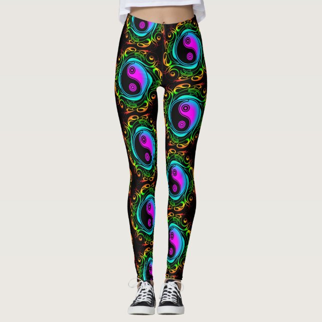 Yin Yang Psychedelic Rainbow Tattoo Leggings (Vorderseite)