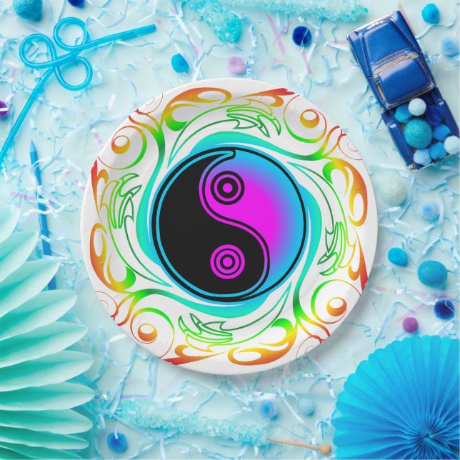 Yin Yang Psychedelic Rainbow Tattoo Pappteller (Party)