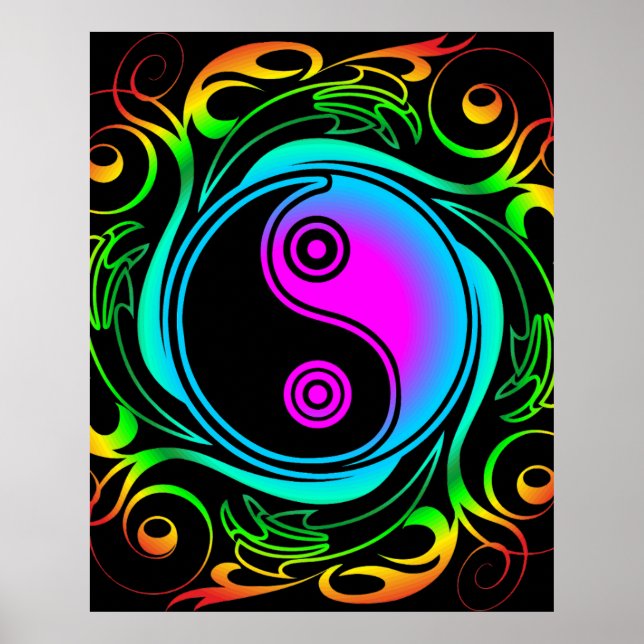 Yin Yang Psychedelic Rainbow Tattoo Poster (Vorne)