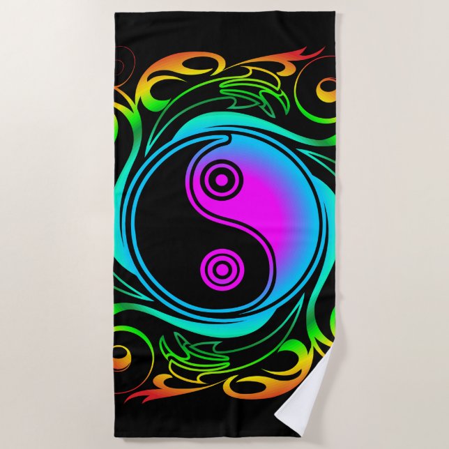 Yin Yang Psychedelic Rainbow Tattoo Strandtuch (Vorderseite)