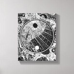 Yin Yang Rahmen Zirkuläre Linienarbeit Leinwanddruck