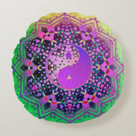Yin Yang Rainbow Liebe Geometrie Rundes Kissen