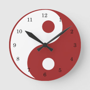 Yin Yang Red und White Symbol Clock Runde Wanduhr