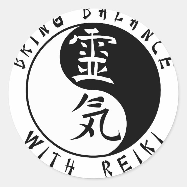 Yin Yang Reiki Kanji Runder Aufkleber (Vorderseite)