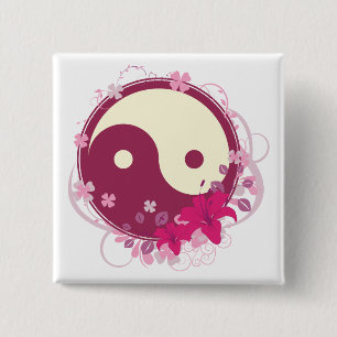 Yin Yang rosa Blumen Button