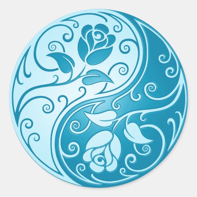 Yin Yang Rose, blau Runder Aufkleber (Vorderseite)