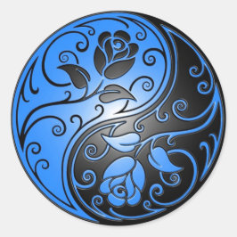 Yin Yang Rose, blau und schwarz Runder Aufkleber