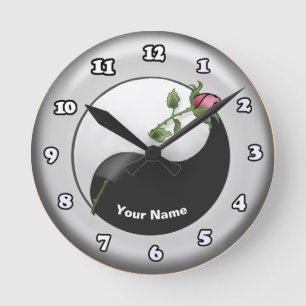 Yin Yang Rose Clock Runde Wanduhr