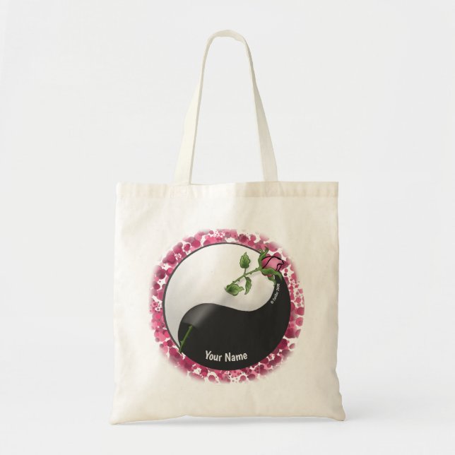 Yin Yang Rose individuelle Name Tote Tag Tragetasche (Vorne)
