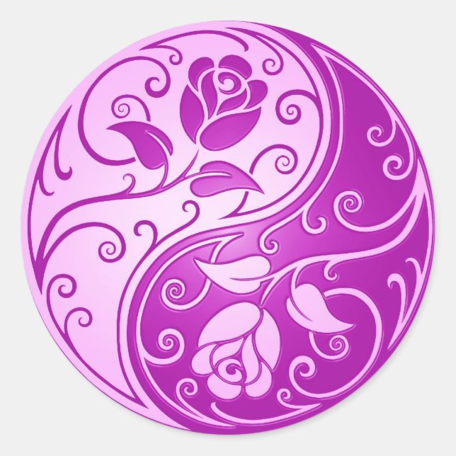 Yin Yang Rose, lila Runder Aufkleber (Vorderseite)