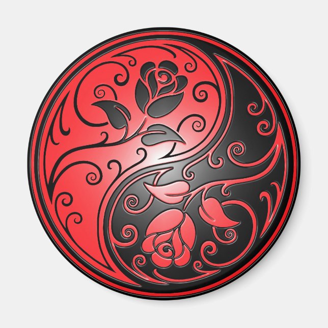 Yin Yang Rose, rot und schwarz Magnet (Vorne)