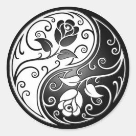 Yin Yang Rose, schwarz Runder Aufkleber