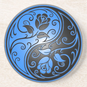 Yin Yang Rosen, Blau und Schwarzes Sandstein Untersetzer