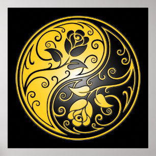 Yin Yang Rosen, Gelb und Schwarzes Poster