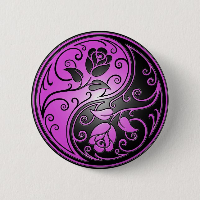 Yin Yang Rosen, lila und schwarz Button (Vorderseite)