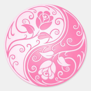Yin Yang Rosen, rosa Runder Aufkleber