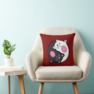 Yin Yang Schlafende Katzen in Schwarz und Weiß Kissen