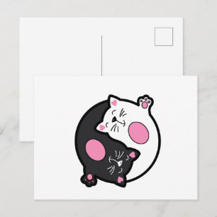 Yin Yang Schlafende Katzen in Schwarz und Weiß Postkarte
