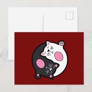 Yin Yang Schlafende Katzen in Schwarz und Weiß  Postkarte