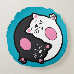 Yin Yang Schlafende Katzen in Schwarz und Weiß Rundes Kissen