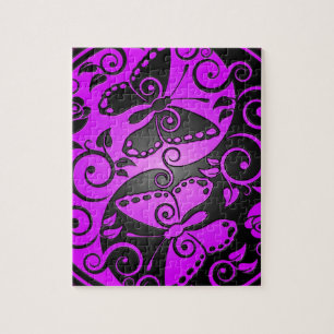 Yin Yang Schmetterlinge, lila u. schwarz Puzzle