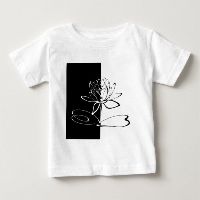 Yin Yang Schwarz-weiß Lotus Blossom Baby T-shirt (Vorderseite)