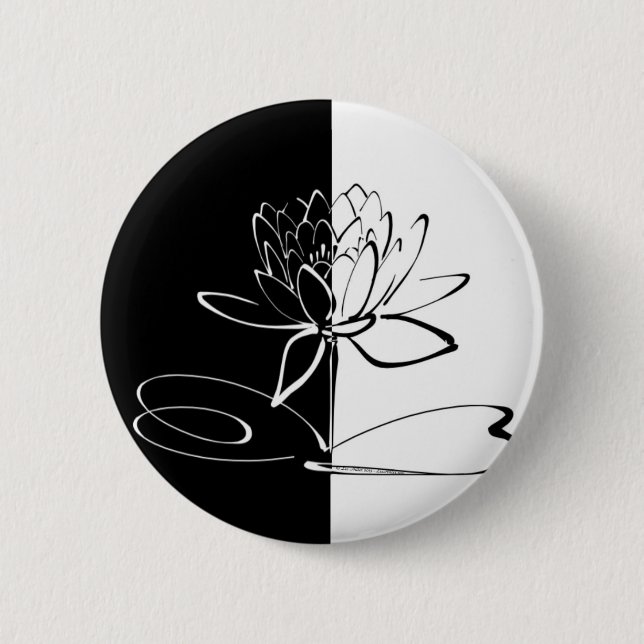 Yin Yang Schwarz-weiß Lotus Blossom Button (Vorderseite)
