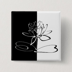 Yin Yang Schwarz-weiß Lotus Blossom Button