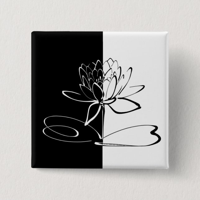 Yin Yang Schwarz-weiß Lotus Blossom Button (Vorderseite)