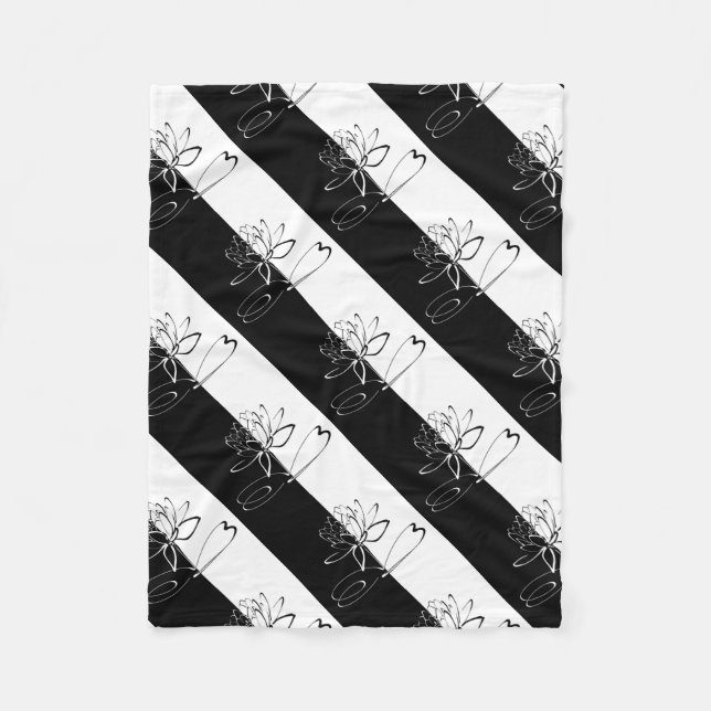 Yin Yang Schwarz-weiß Lotus Blossom Fleecedecke (Vorderseite)