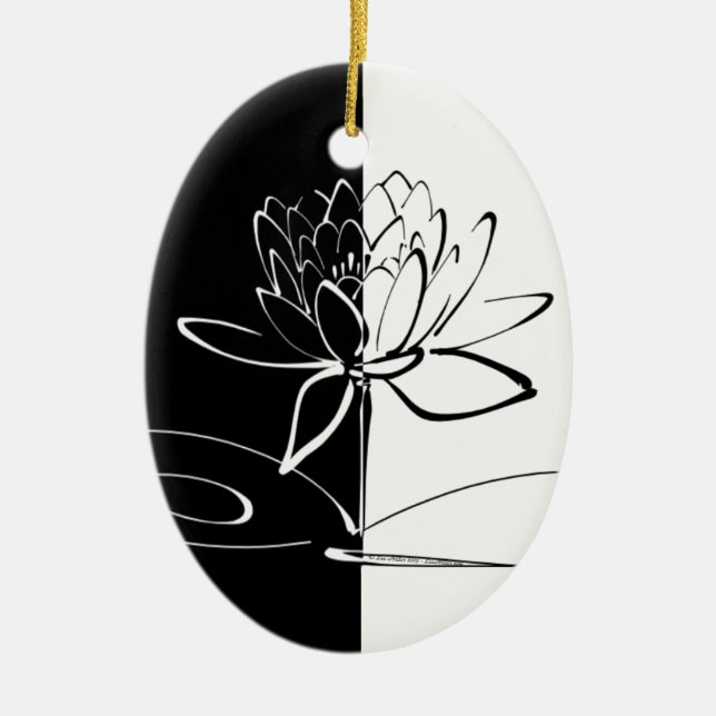 Yin Yang Schwarz-weiß Lotus Blossom Keramik Ornament (Vorne)