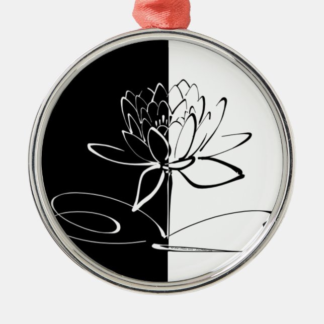 Yin Yang Schwarz-weiß Lotus Blossom Ornament Aus Metall (Vorne)