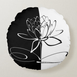Yin Yang Schwarz-weiß Lotus Blossom Rundes Kissen