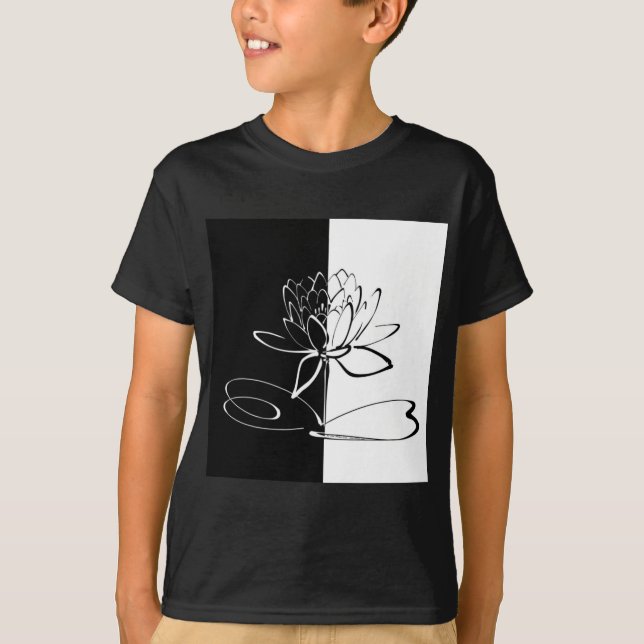 Yin Yang Schwarz-weiß Lotus Blossom T-Shirt (Vorderseite)