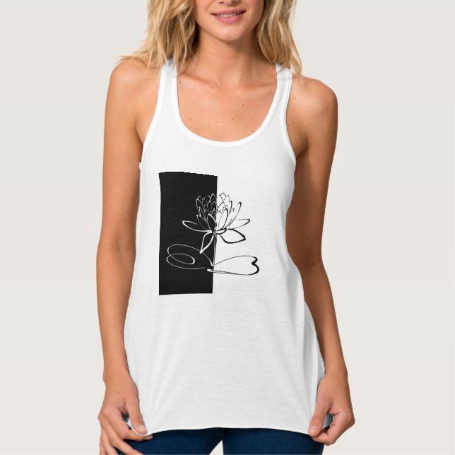 Yin Yang Schwarz-weiß Lotus Blossom Tank Top (Vorderseite)