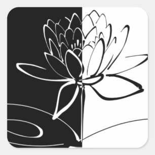 Yin Yang Schwarze Weiße Lotusblüte Quadratischer Aufkleber
